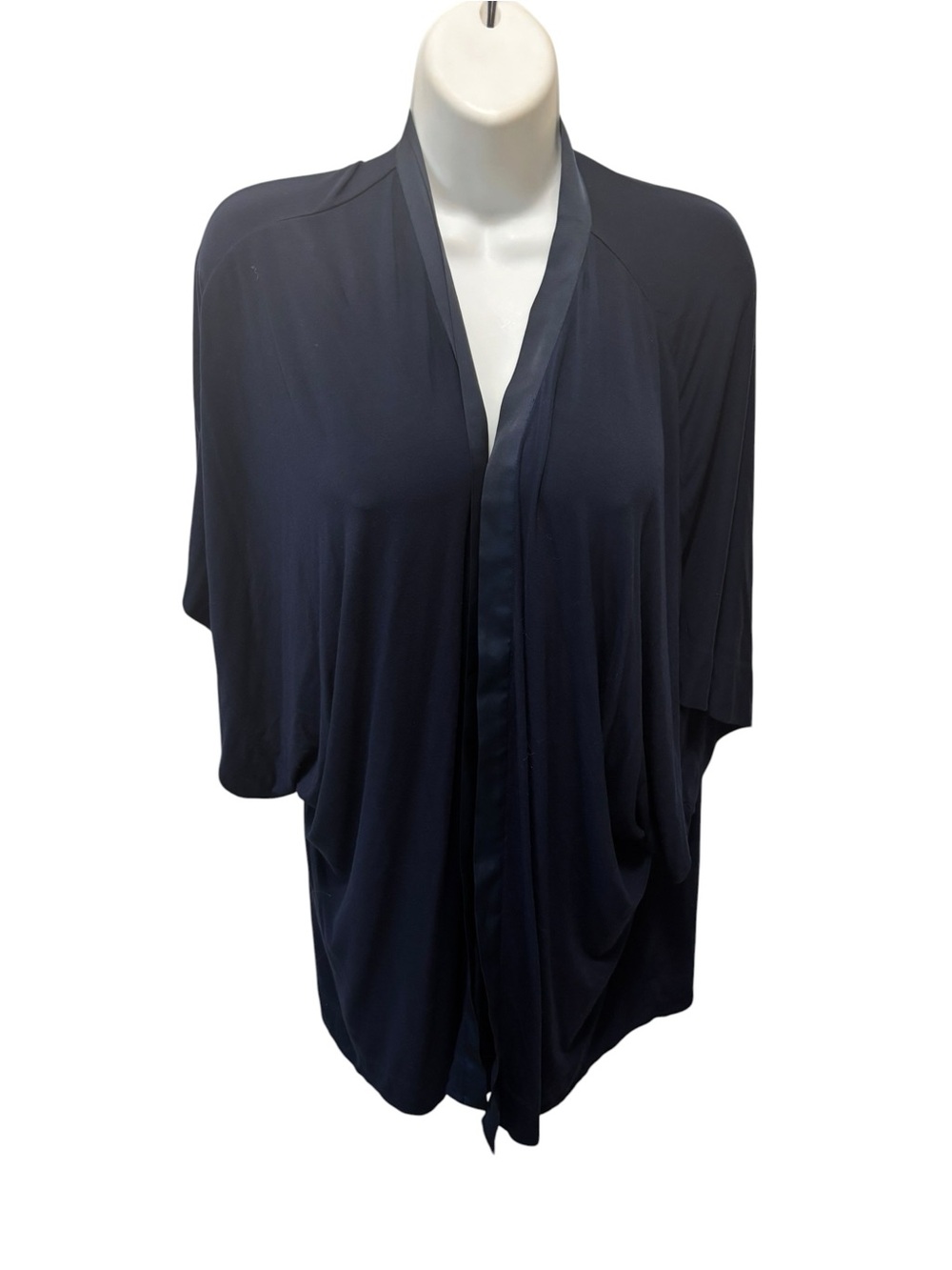Soma COOL NIGHTS Pajama Cardi Open Kimono Navy Sz M Satin Trim Wide Sleeve Soft
